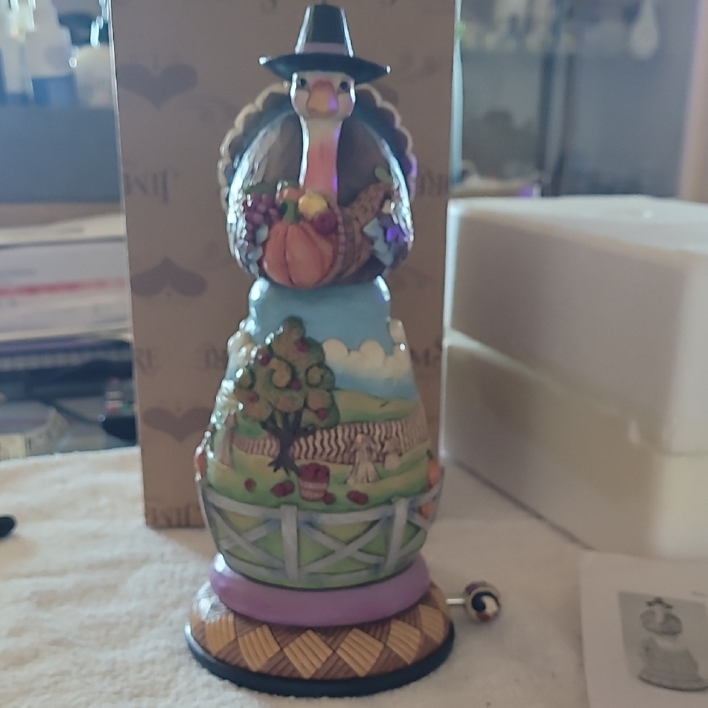 Jim Shore Turkey With Rotating Harvest Scene